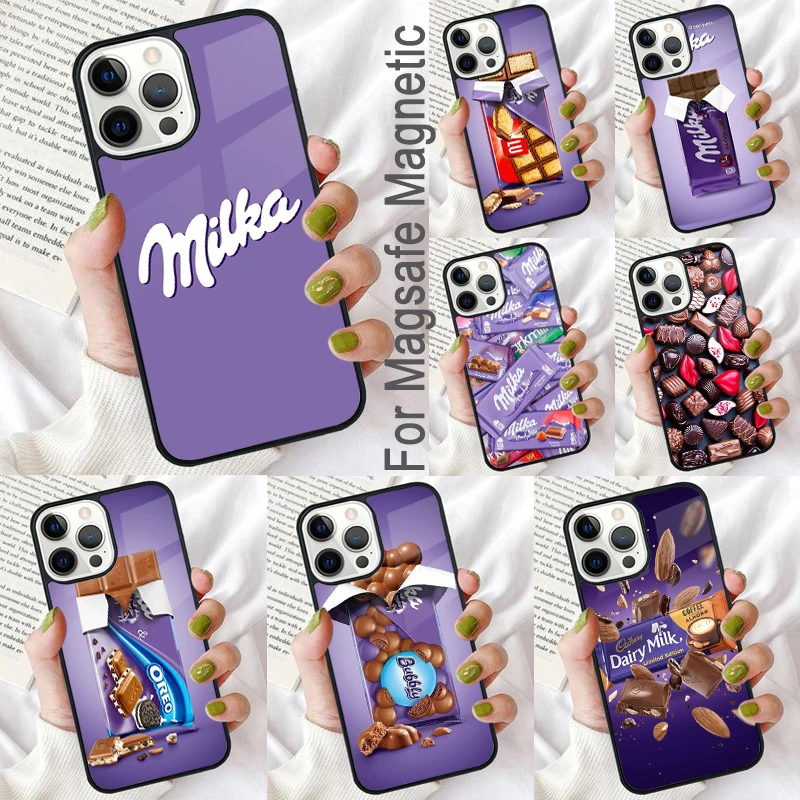 Milka Chocolate Magnetic Soft Phone Case for iPhone 16 Promax 15 Pro 13 14 Plus 11 12 Mini MagSafe Coque