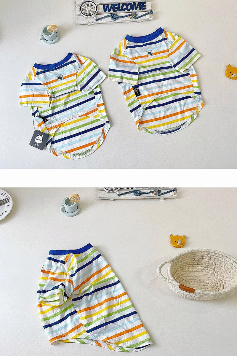 Pet Colored Striped T-shirt Schnauzer Cat and Dog Spring/summer Tank Top Cute Air-conditioned Shirt Sun Protection Dog Vest