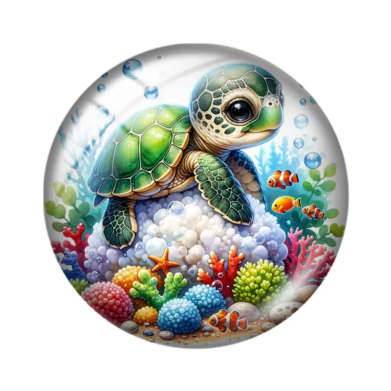 Cute Baby Turtle 12mm/14mm/16mm/18mm/20mm/25mm Round Photo Glass Cabochon Demo Flat Back Making Findings view 3