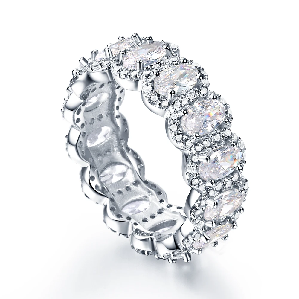 

Luxury Women Cubic Zirconia Oval Cut Pave Eternity Ring Sterling Silver Wedding Band