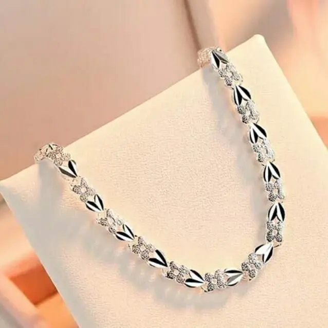 925 silver Bracelets Heart leaf For women wedding lady noble pretty Jewelry fashion nice chain free shipping 20cm 8inch