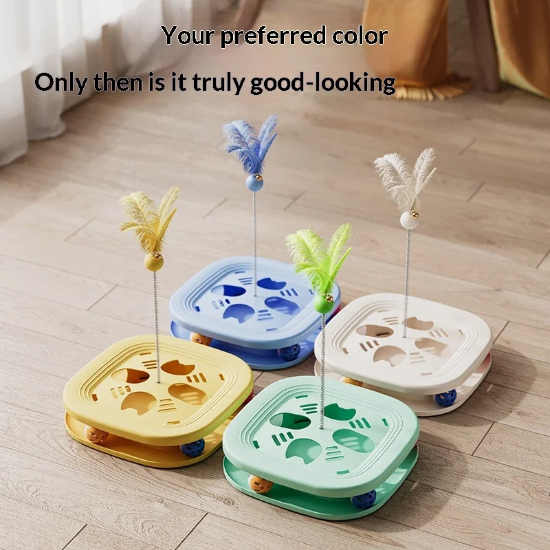 Self Play Cat Activity Center Spielzeug – Langeweile, Linderung, Federglocke, Teaser-Zauberstab, interaktives Haustier-Puzzle, lustiges Spiel