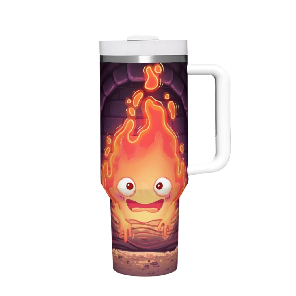 

Calcifer 40 Oz Ultimate Tumbler with Handle and Straw Vacuum Insulated Tumbler with Straw and Lid Stainless Steel Travel Mug