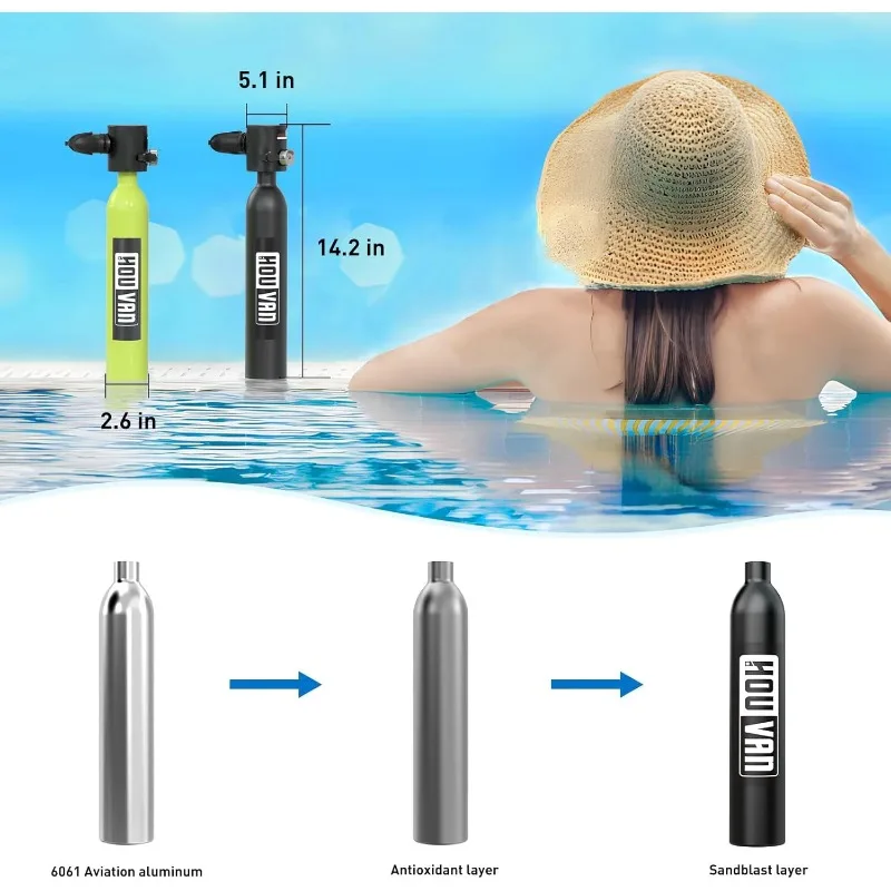Masker Wajah Penuh Snorkeling OEM dengan Tangki Selam Scuba Mini 0,5L dan Peralatan Selam Silinder Selam Pompa Tangan untuk Dewasa