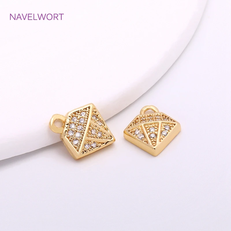 14K Gold Plating Diamond Charms,Supplies For Jewelry Making Brass Metal Inlaid Zircon Hollow Diamond Pendants Wholesale