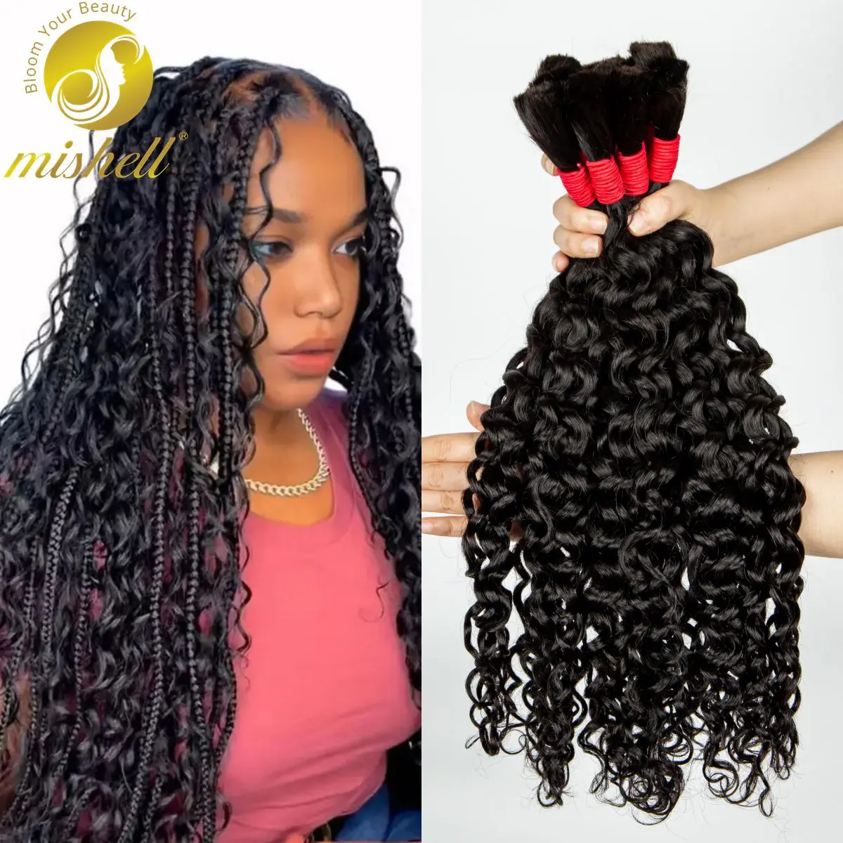 Water Wave Bulk Human Hair for Braiding Human Braiding Hair for Boho Braids No Weft Brazilian Virgin Curly Human Hair Extension