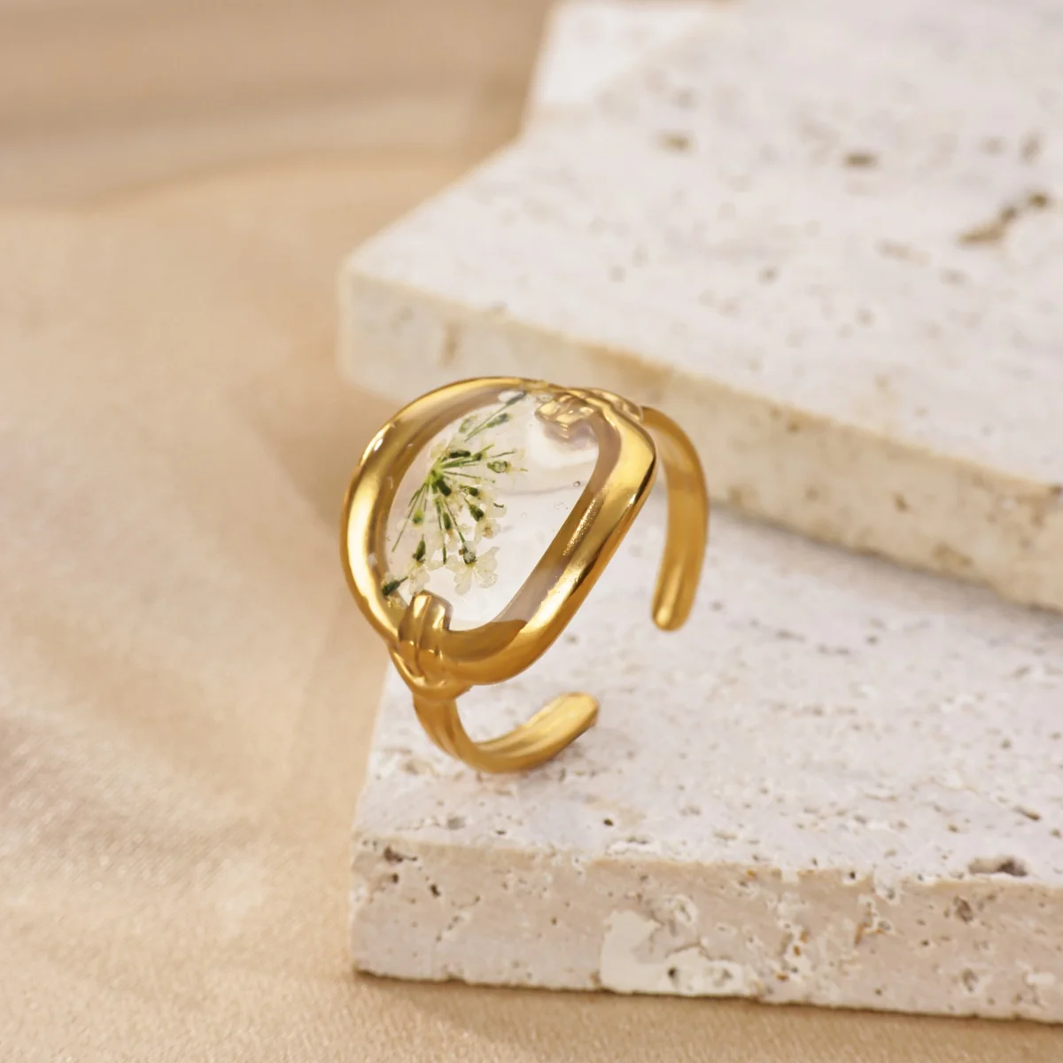 Elegante geometrische ovale Blumenringe für Frauen, goldfarben, Edelstahl, Öltropfen-Ring, Party, Hochzeit, Schmuck, Geschenk – Detail 7