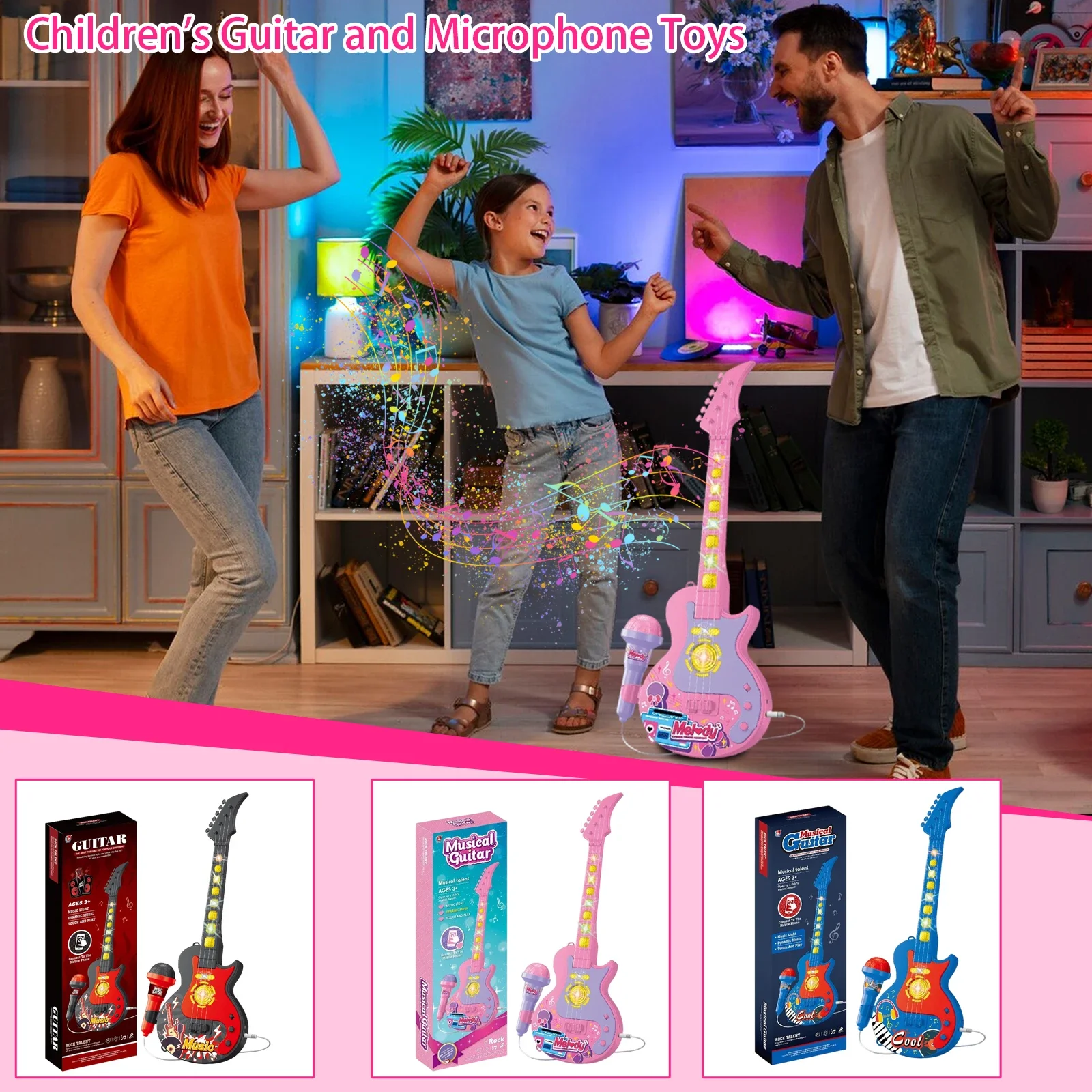 

Children Music Guitar with Microphone Toy Singing Instrument Kids Party Performance Gift