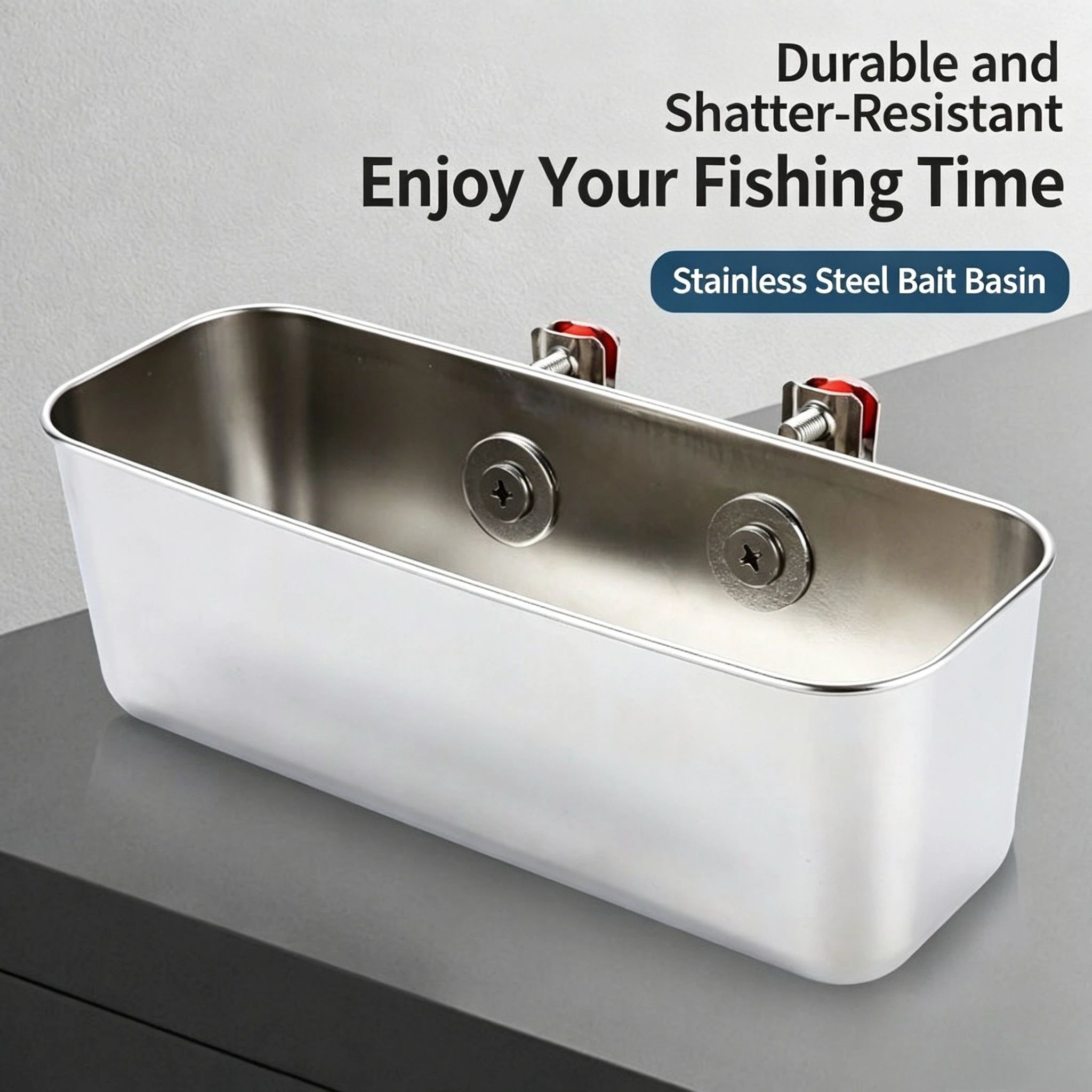 Boat Fishing Stainless Steel Bait Tray, Multi-Purpose Live Bait Holder & Tackle Storage Box for Yacht Rail Mount