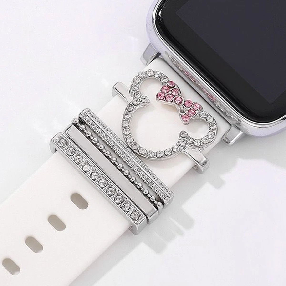 Lovely Decoration For Apple Watch Band series Ornament Metal Decorative Charms Cartoon Versatile Diamond Watch Silicone Strap