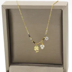 Bohemian Clover Pendant Stainless Steel Chain Women's Bracelet New Trend Temperament Minority Pearl Crystal Jewelry Gift