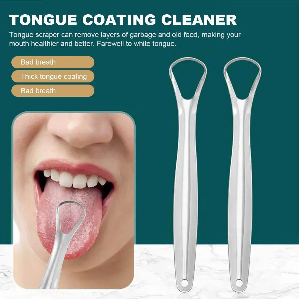 Stainless Steel Tongue Scraper Useful Tongue Surface Cleaning Brushes Rust-proof Eliminate Bad Breath for Adults Kids Dental Kit