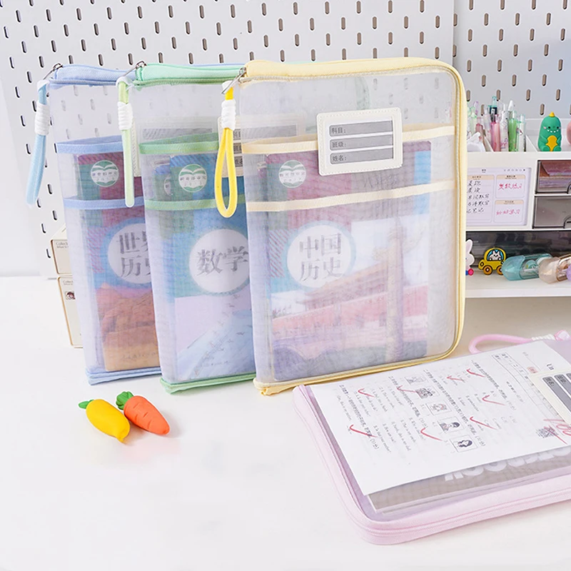 

【Nice】A4 Stationery Storage Bag Double-layer Mesh Zipper Bag Large Capacity Organizer Folders School Office Supplies Stationary