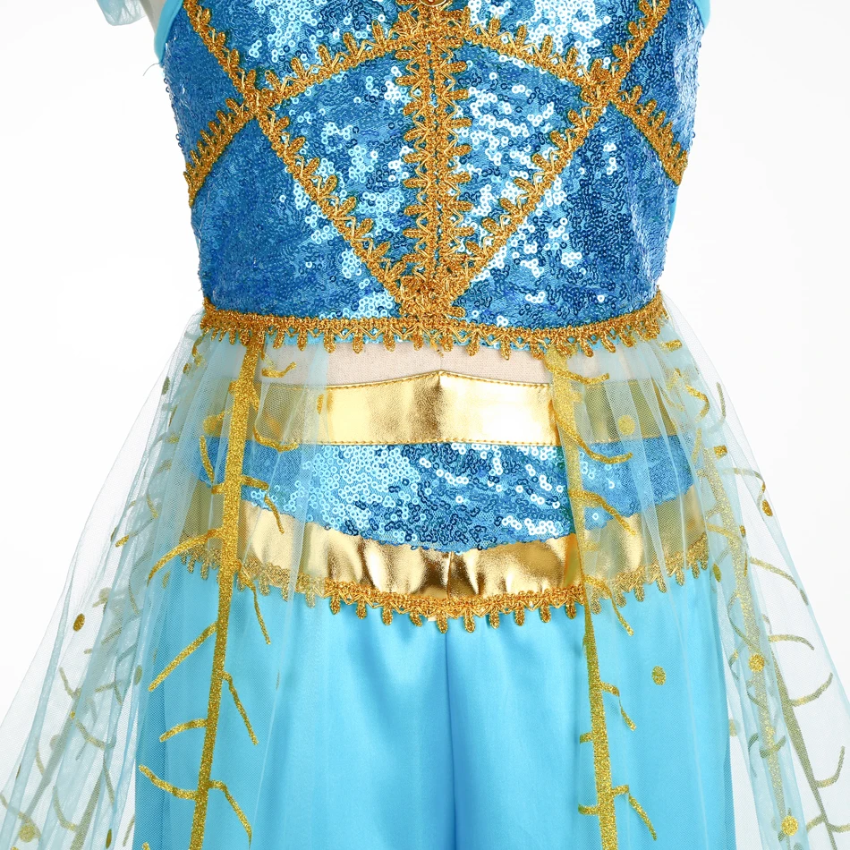 Jasmijn Jurk Prinses Cosplay Kostuum Verjaardag Carnaval Feest Kleding Meisje Kinderen Rollenspel Halloween Festival Kleding Set