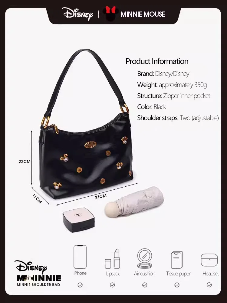 Disney Fashion Minnie Diamond Inlaid Tote Bag Commuter Shoulder Bags Retro High-End Women's Underarm Bag For Girl Messenger Bag