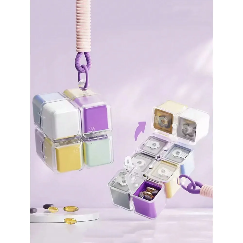 1pc 8-Compartment Portable Cute Folding Travel Pill Box, Interesting Design, Convenient To Carry, Can Store Vitamins, Fish Oil, Supplements And Medicines.