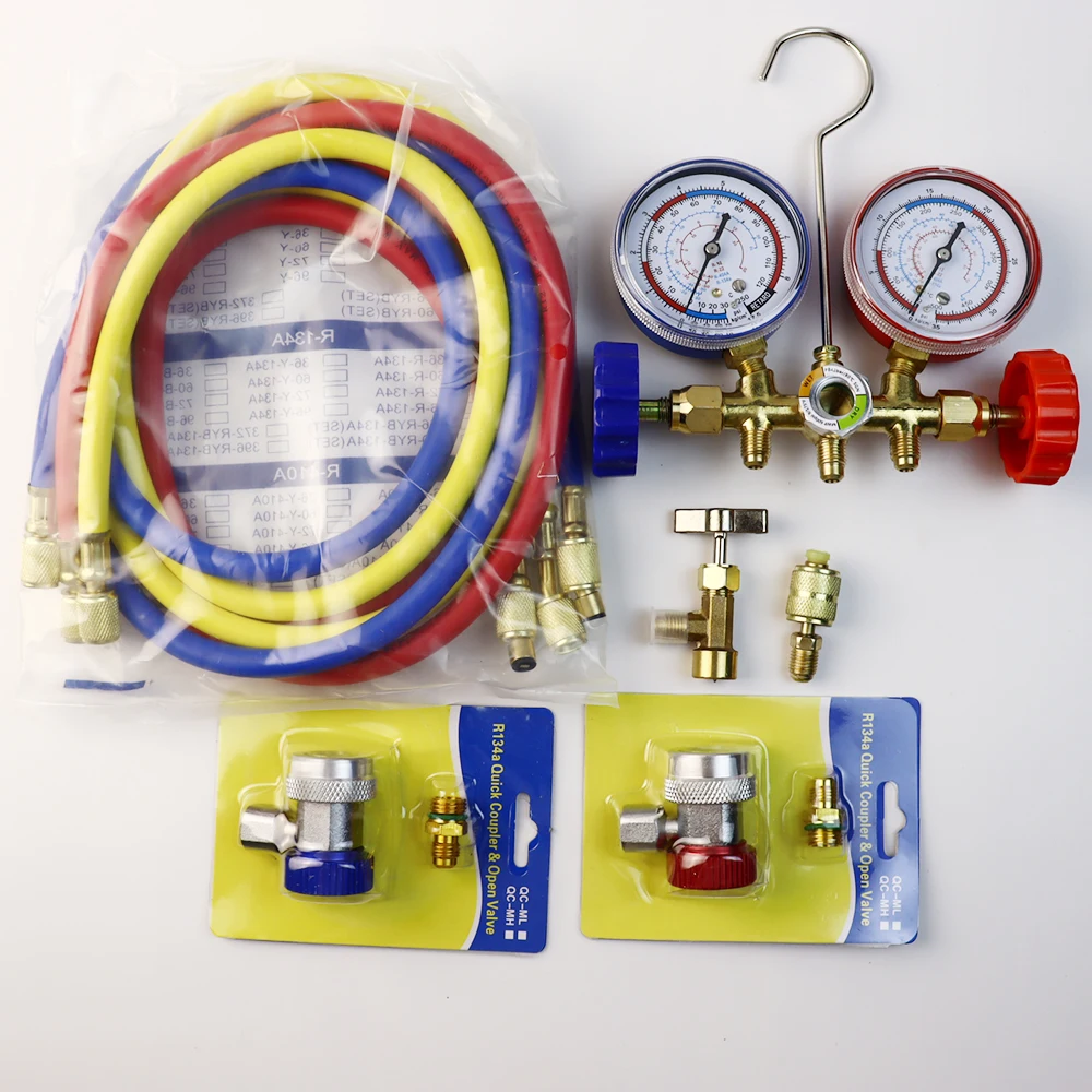 For R12 R22 R404A R134A Refrigerant Manifold Gauge SET Air Condition Refrigeration Set Air Conditioning Tools Hose and Hook