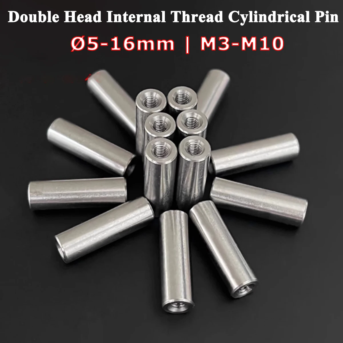 Double Head Internal Thread Cylindrical Pin Ø5-16mm | M3-M10 304 Stainless Steel Locating Fixed Parallel Pins with Female Thread