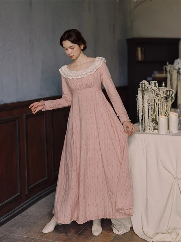 TIYIHAILEY Spring Au Women 100% Cotton Dress Full Sleeve Long Maxi Ladies S-XL Vintage High Waist 2025 New O Neck Lace Patchwork