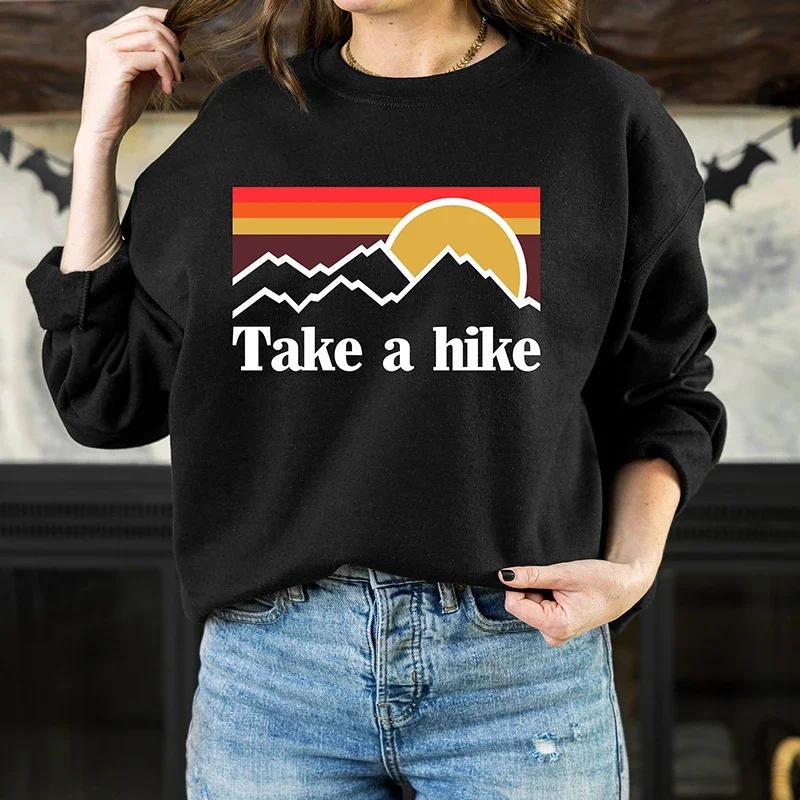 Take A Hike Harajuku Women Sweatshirts Causal Loose Cotton Graphic Hoodies Female Mountains Are Calling Retro Clothes Female Top