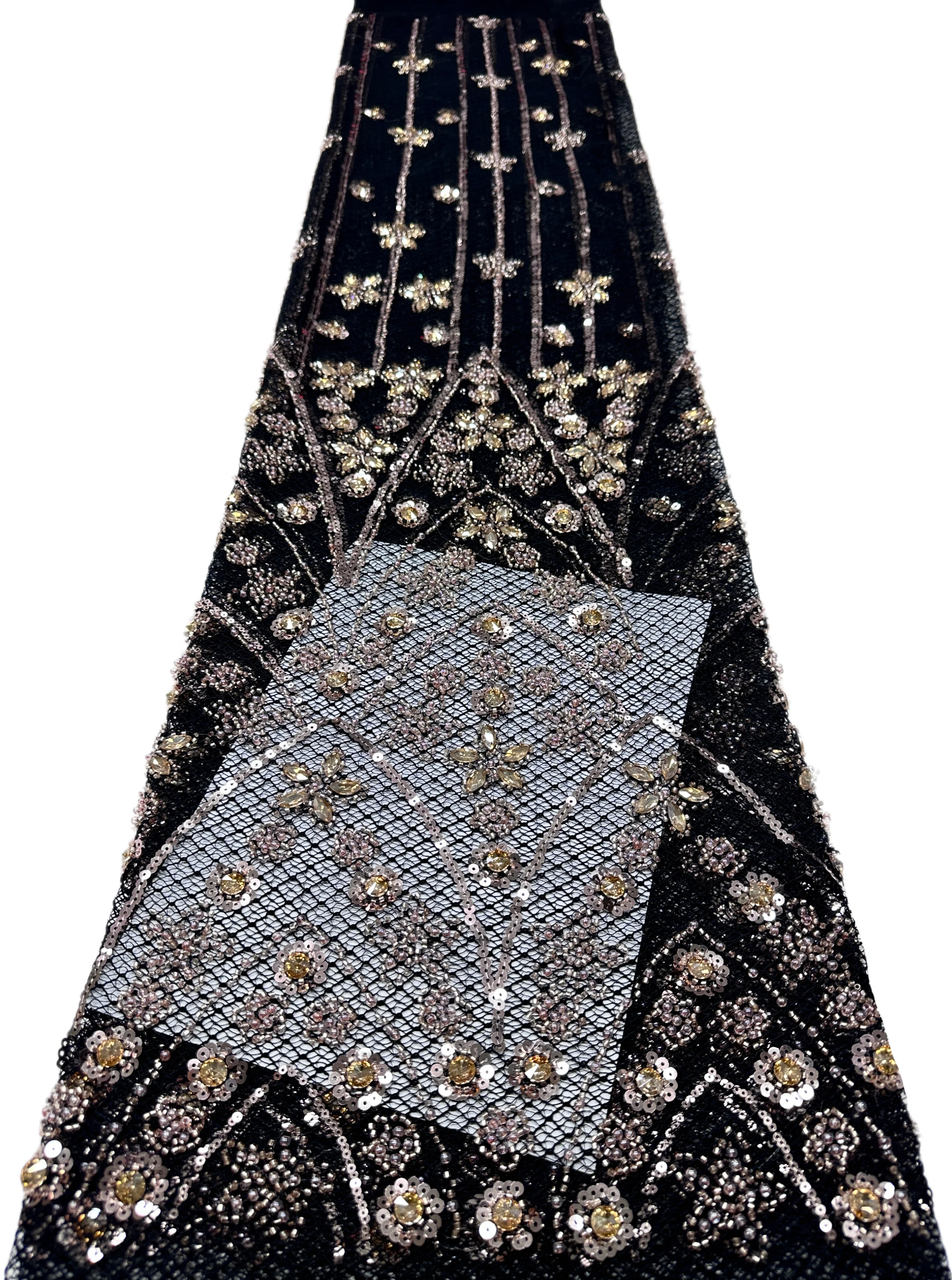 

2026 Fashion Black African Luxury Beaded Tulle Lace Fabric French Sequins Embroidery Fabric For Women Christmas Party Dresse