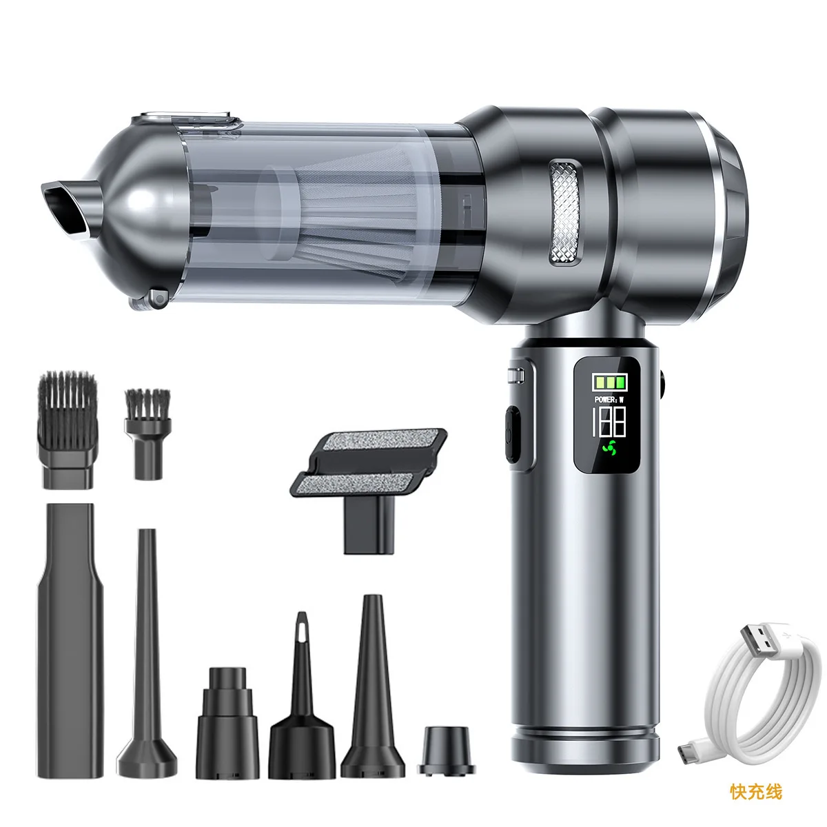 Strong Suction Car Vacuum Cleaner Brushless Motor Digital Display One-Click Detachable Dust Cup Portable Auto Household Duster