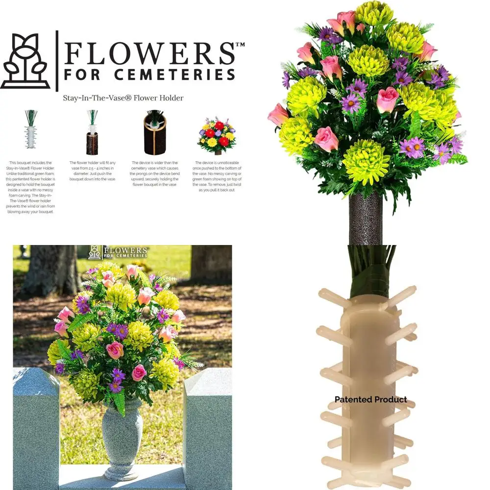 

Vibrant Rose and Lavender Bouquet for Outdoor Cemetery Decorations - Non-Bleed, Easy to Maintain