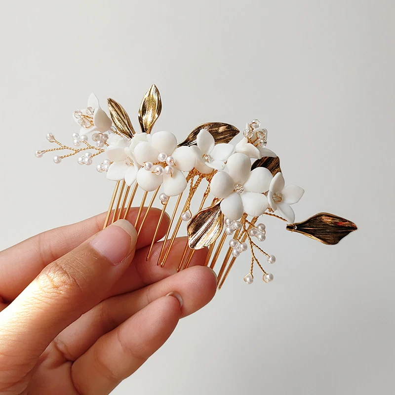 Vintage Handmade Wedding Hair Accessories Leaf Pearl Comb And Pin Set Bride Headpiece For Studio Prop