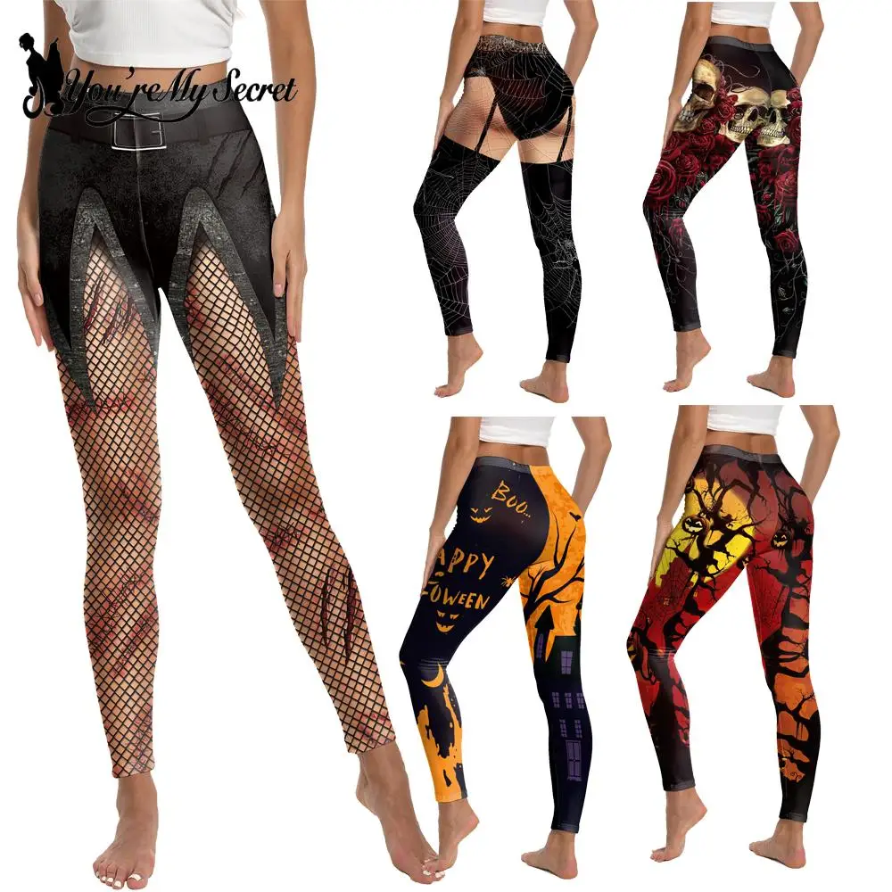 

[You're My Secret] Halloween Print Woman Legging 12% Spandex Elastic Pants Tight Female Trousers Slim Fitness High Waist Legging