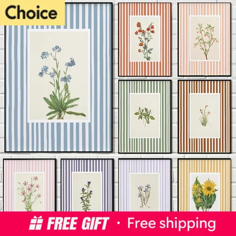 

2026 frameless Blue Lily of The Valley Plant Striped Diamond Print Sunflower Pomegranate Garden Wall Art Poster Modern Living