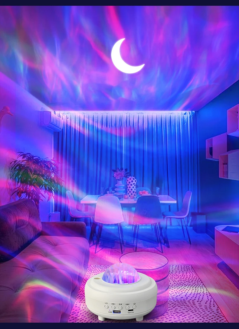 Moon Night Light Wireless Bluetooth Speaker RGB Strobe Laser Projector Rechargeable Party Light Bar Atmosphere GIft For Friend