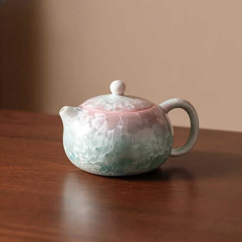 200ml Crystal Glaze Cyan Pink Xishi Teapot Luxury Tea Infuser Pot Tea Maker Kettle With Strainer Flower Tea Drinkware Decoration