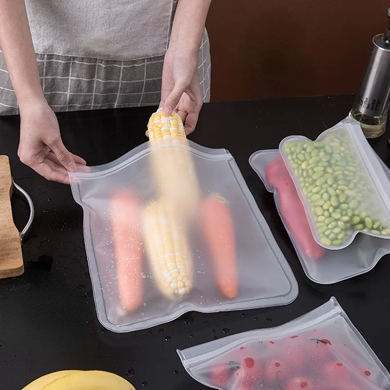 Fruit and Vegetable Silicone Bag Reusable Fresh-keeping Sealed Bag Kitchen Accessories Refrigerator Food Storage Ziplock Bag