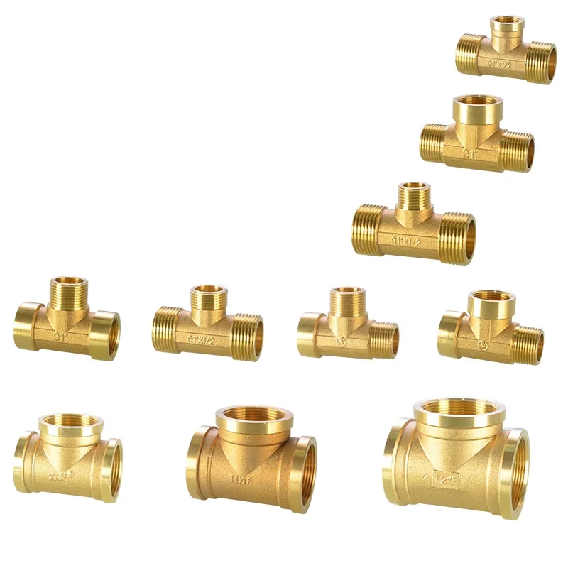 1-1/4" 1-1/2" 2" Copper Thickened Inner Thread Tee 1 Inch To 6 Points To 4 Points Reducing Tee Fitting