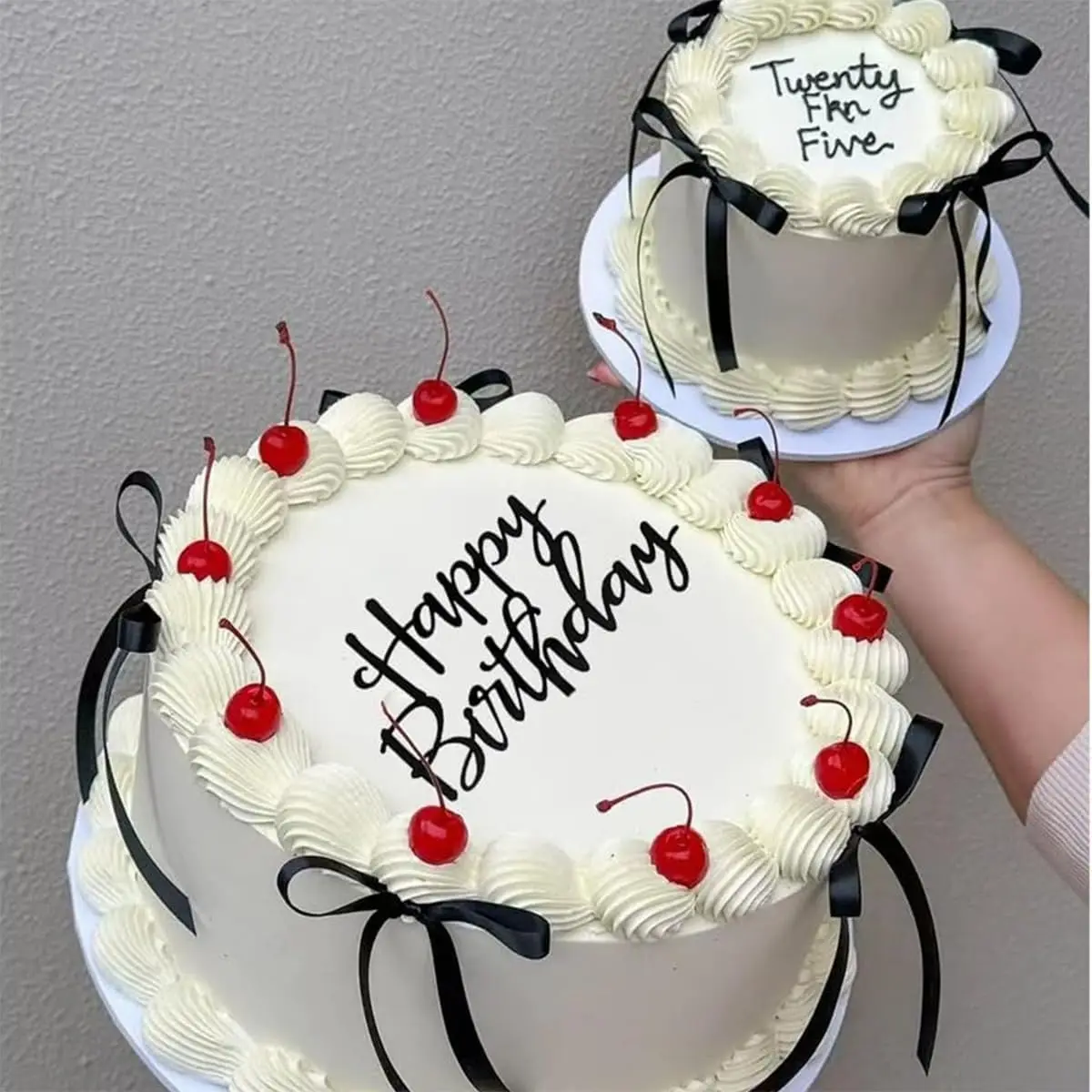 Kuchen-Topper mit Schleife, schwarze Bänder, Schleife, Kuchendekorationen für Geburtstag, Babyparty, Hochzeitstag, Neujahr, Partyzubehör – Detail 3