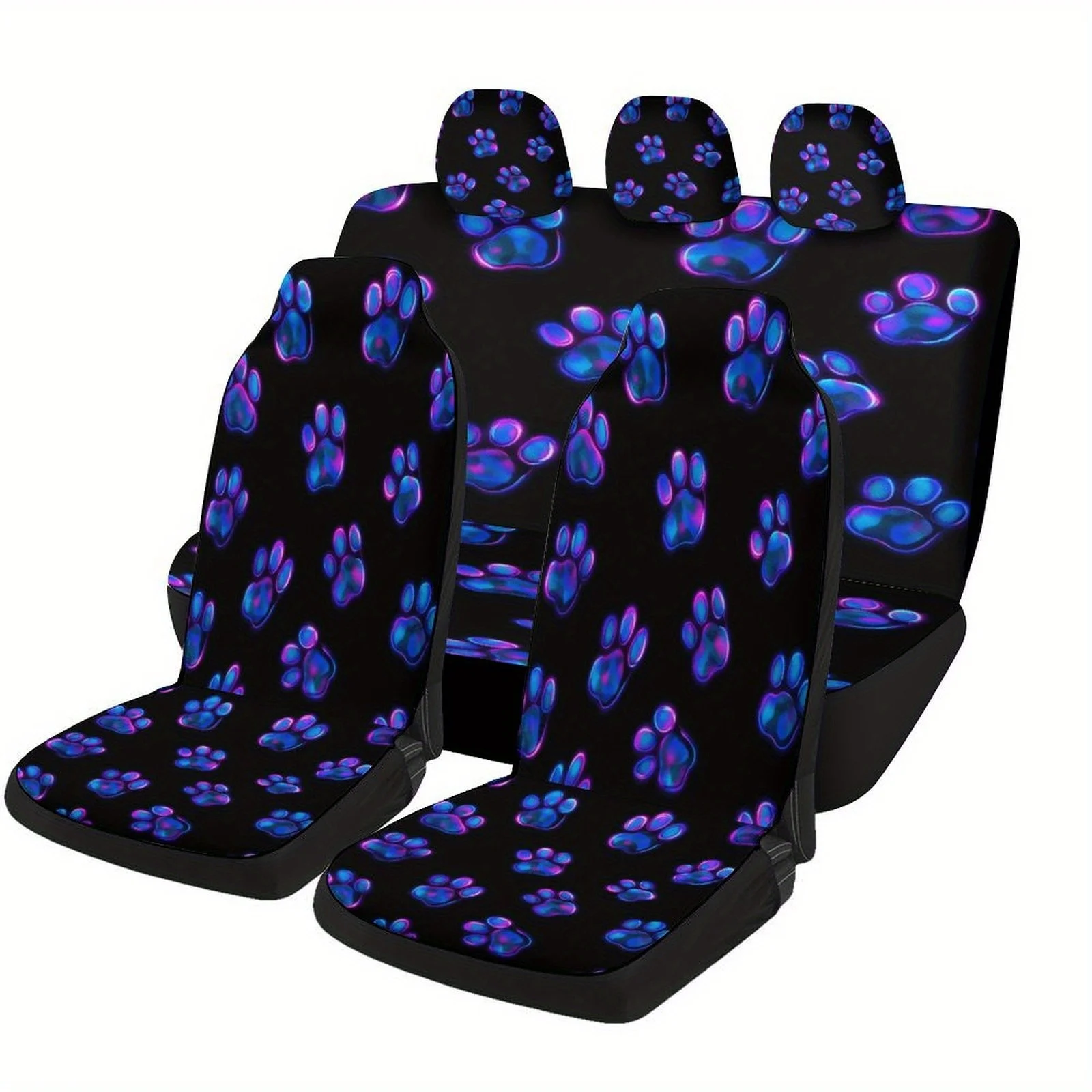 

Glowing Paws Pattern Themed Car Seat Covers Set For Most Cars, Fashionable Decorative Car Seat Protector Covers Full Set, Univer