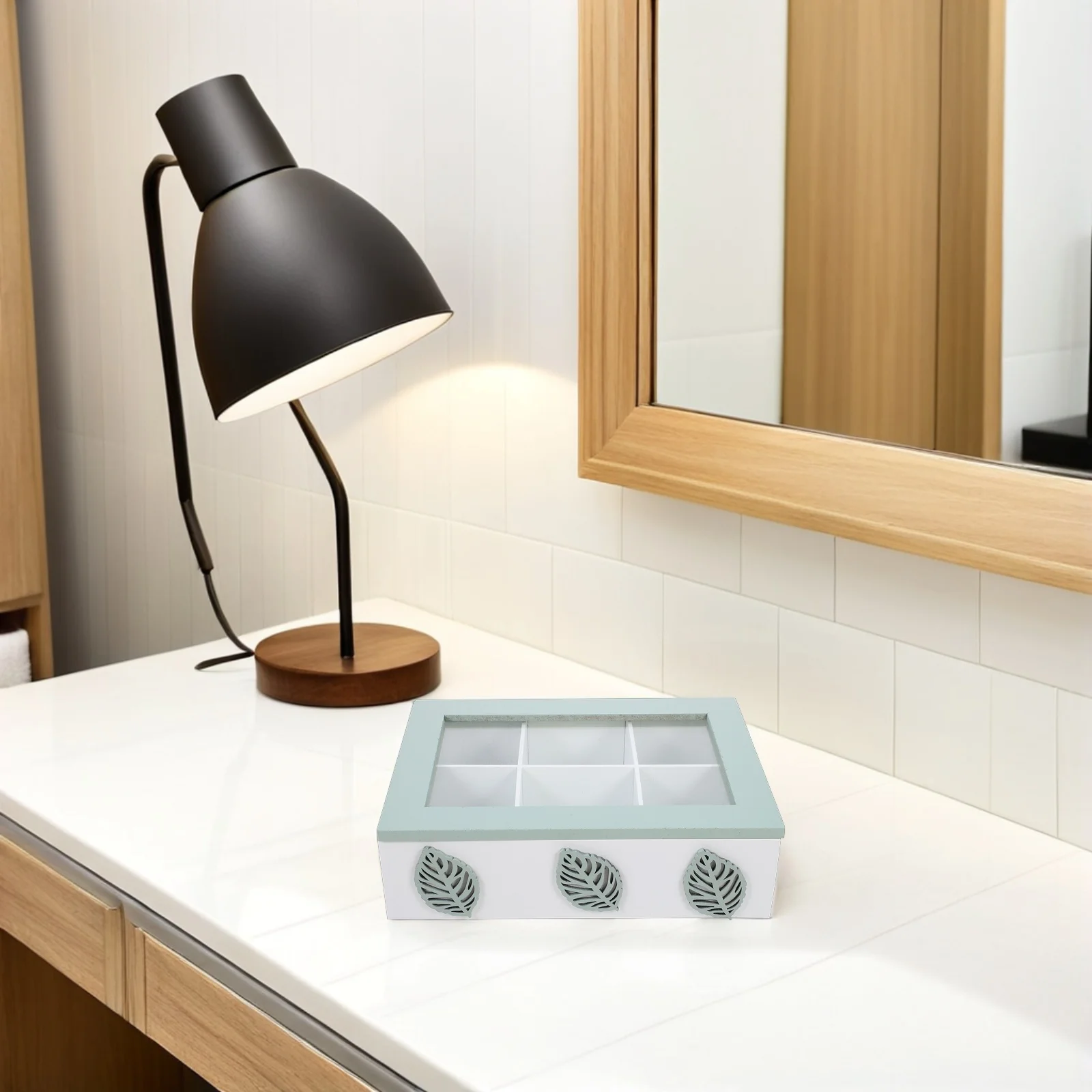 

Wooden Tea Bag Organizer Box Decorative Wood Chest 6 Compartments Clear Lid Divided Storage for Jewelry Snack Beverage Supplies