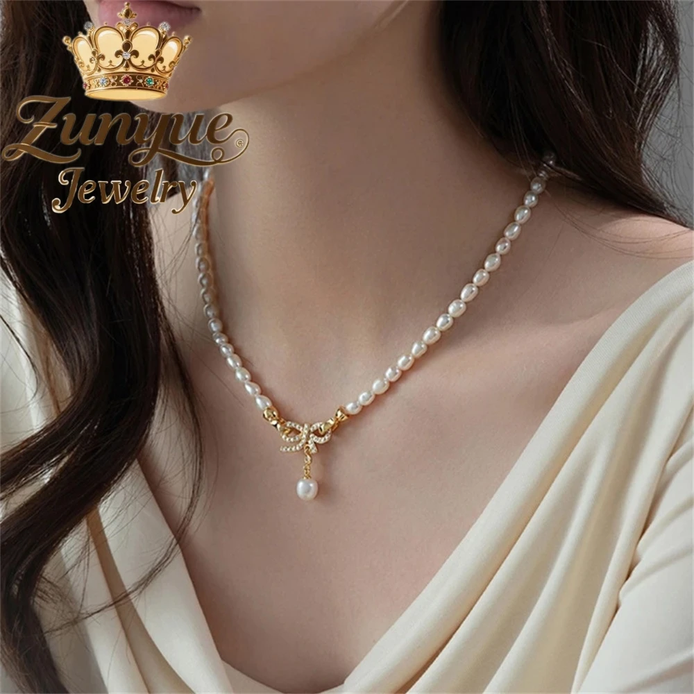 ربطة عنق لؤلؤ المياه العذبة قلادة بسيطة كبار تحسس الترقوة سلسلة ضوء فاخرة صغيرة طوق سلسلة الحلي سحر رائعة