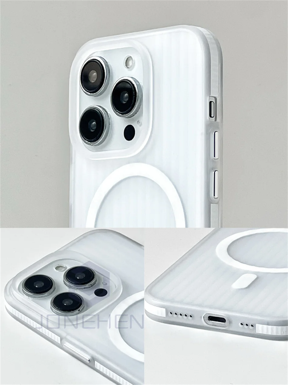 Modello ondulato per custodia di ricarica wireless magnetica Magsafe per iPhone 15 14 13 12 16 Pro Max paraurti antiscivolo copertura trasparente opaca