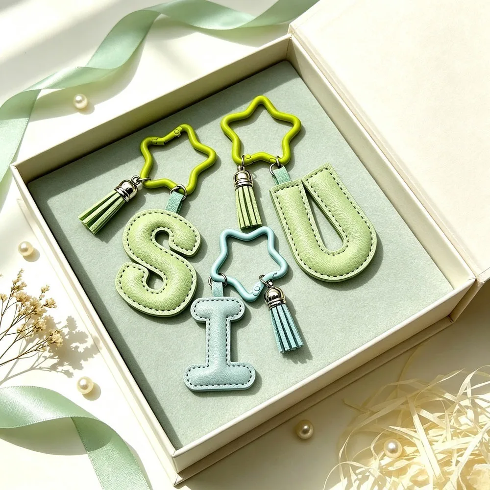 Kawaii Stern-Schlüsselanhänger mit Quaste, Leder A-Z Initialen Alphabet Taschenanhänger, Damen Handtaschenanhänger, Personalisierter Namensschlüsselring, Kleines Geschenk – Detail 3