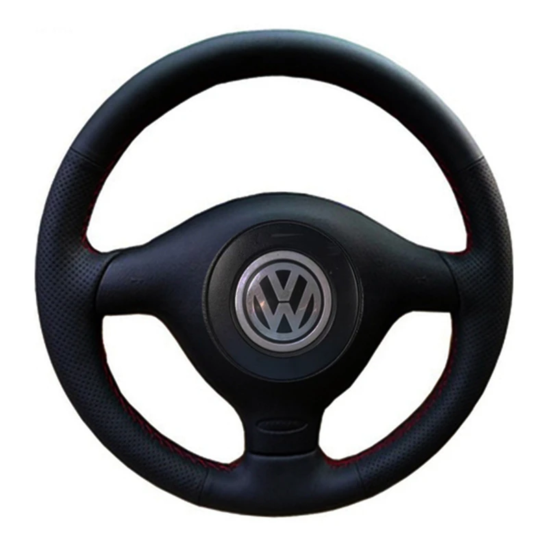 DIY Black Faux Leather Car Steering Wheel Cover For Volkswagen VW Golf 4 (MK4) 1997-2003 Passat B5 1996-2005 Polo MK6 1999-2005