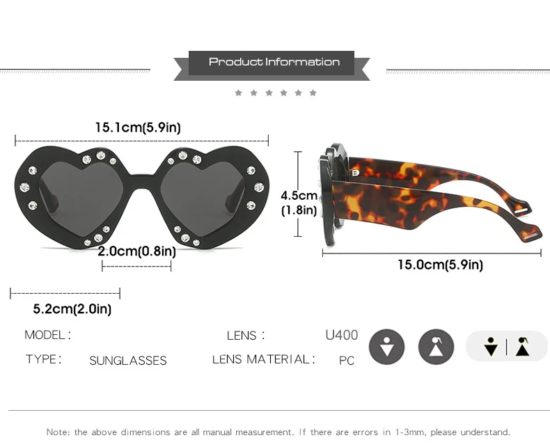 Bunte herzförmige Sonnenbrille Frauen Luxus Diamant übergroße Brille Sonnenbrille weibliche Strass Mode Mode Brillen Okulos – Detail 5