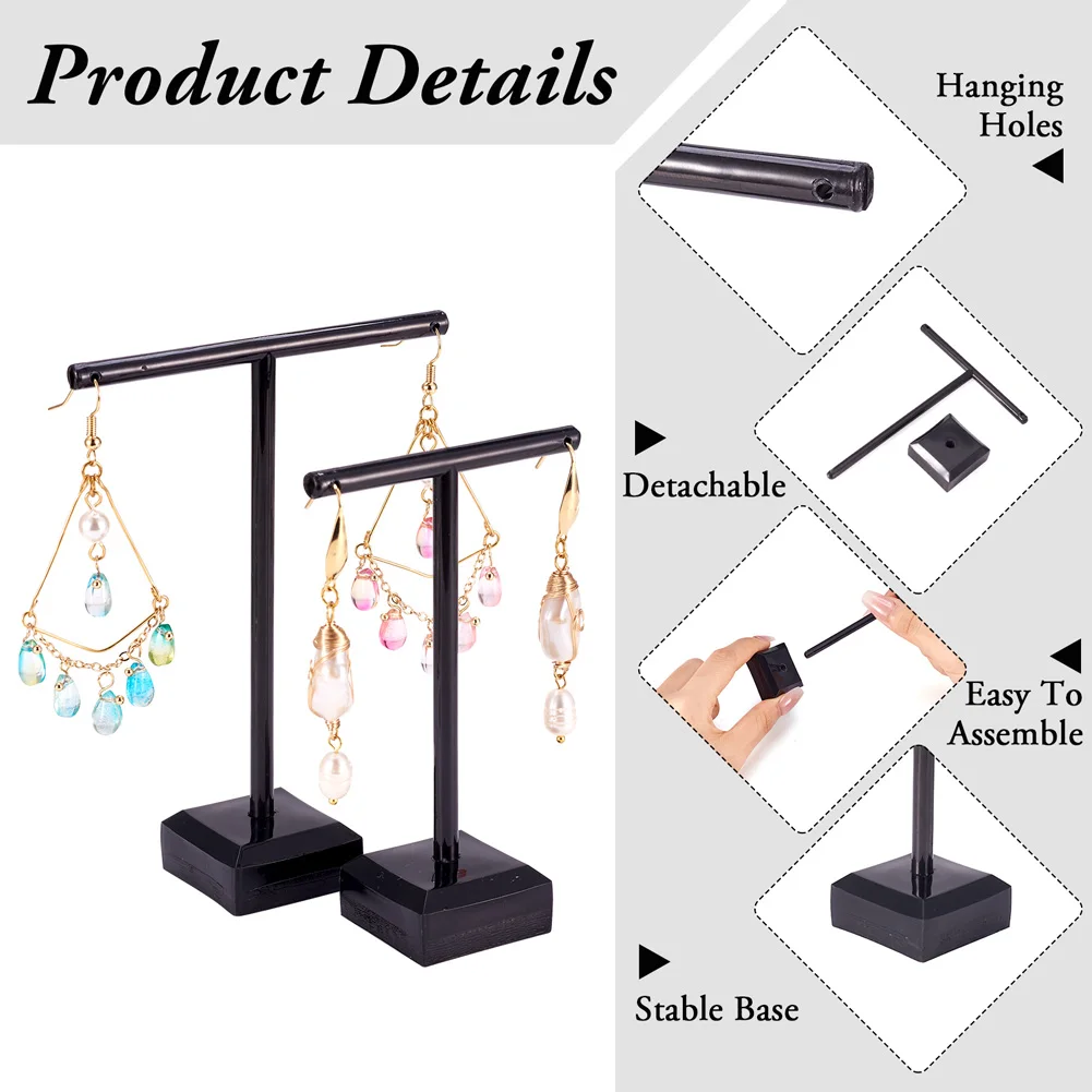 2Pcs/Set Dimensional T Bar Organic Glass Earring Display Rack Stand Clear Showcase Jewelry Organizer Holder 60~80x30x90~110mm