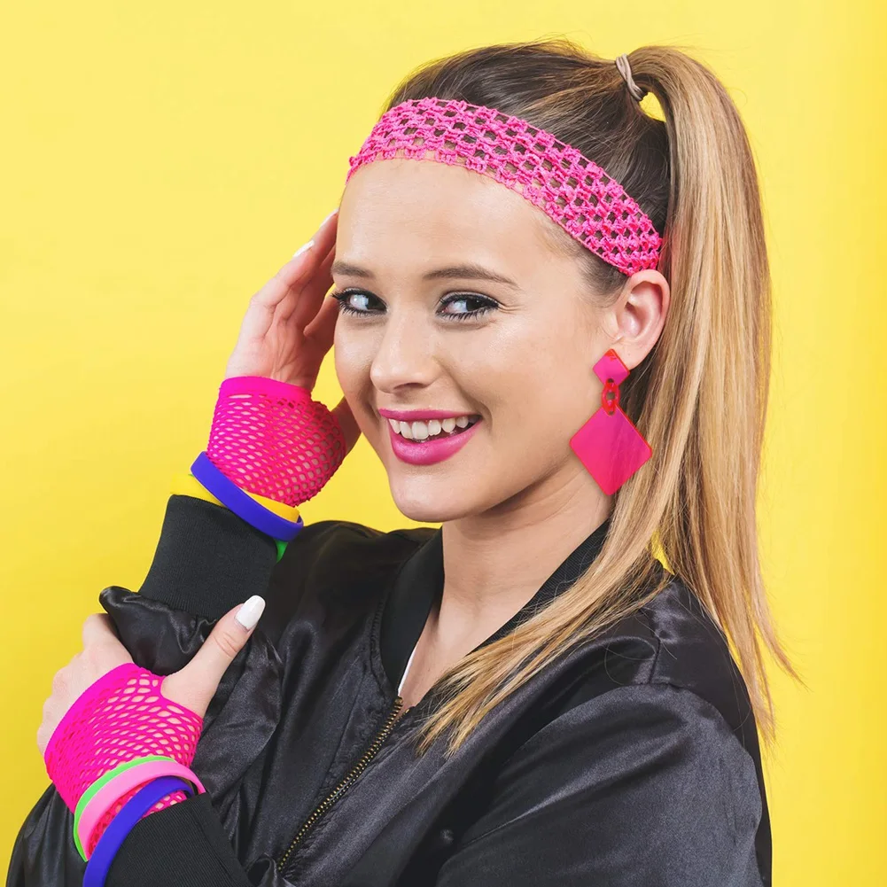 【coupon-】{0}3-pares-de-brincos-de-neon-dos-anos-80-brincos-retro-dos-anos-80-brincos-pendurados-quadrados-para-mulheres-meninas-cosplay-acessorios-de-festa