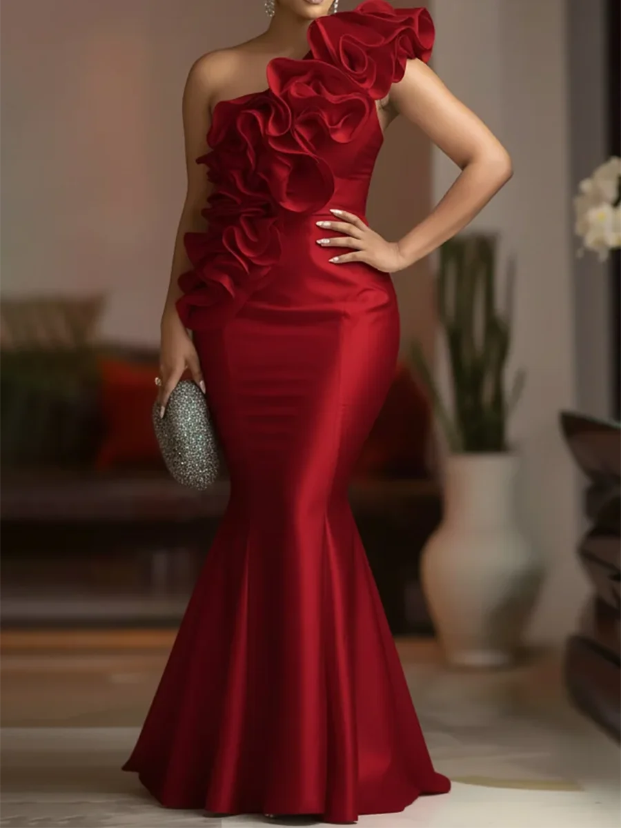 

Classic One Shoulder Ruched Sleeveless Mermaid Formal Evening Dresses Birthday Party Prom Gowns Customized