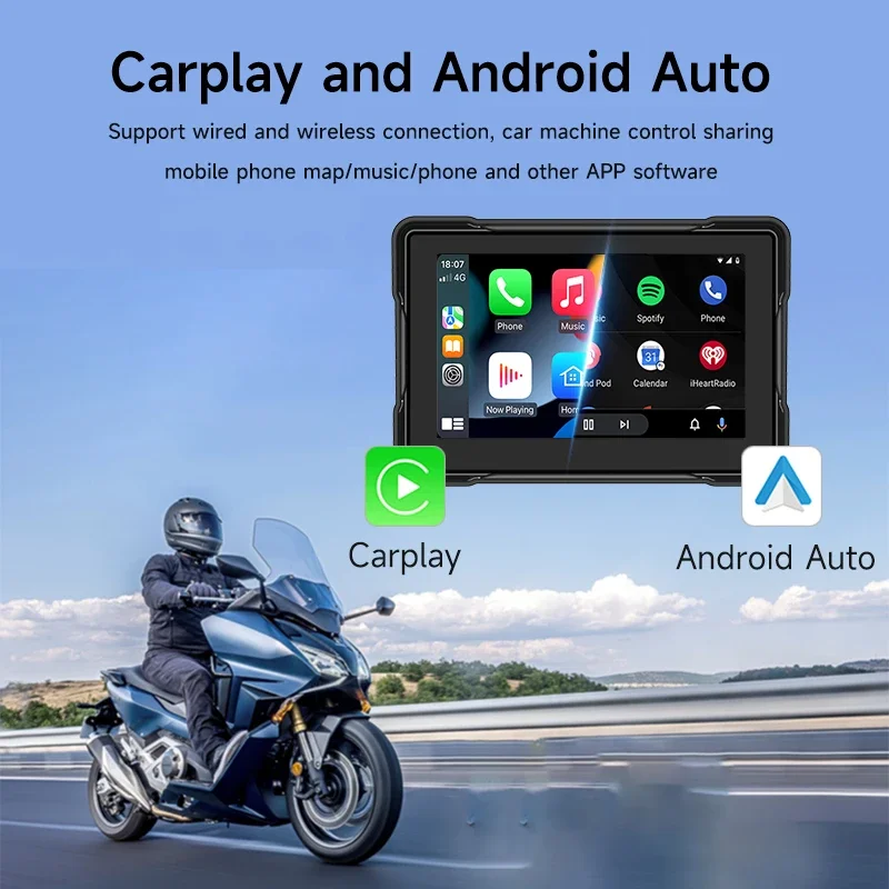 Motor Navigator Wireless Motorcycle with Front & Rear Waterproof  Navigation 5 inch Android Auto  Display Car Play