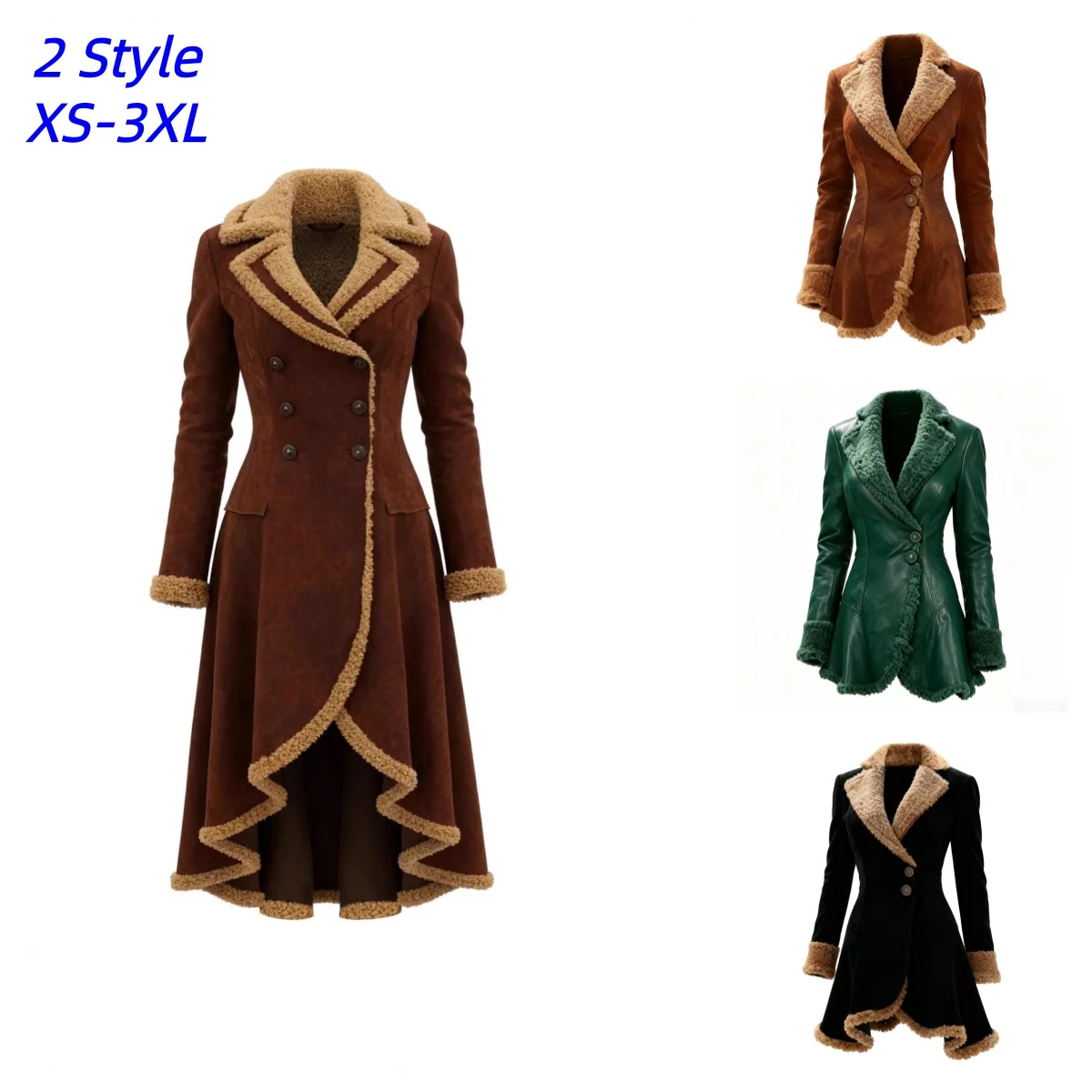 Brauner Vintage-Mantel für Damen, Western-Denim-Plüsch, modischer warmer Mantel für Herbst und Winter, winddichter Slim-Fit-Windbreaker für den Außenbereich