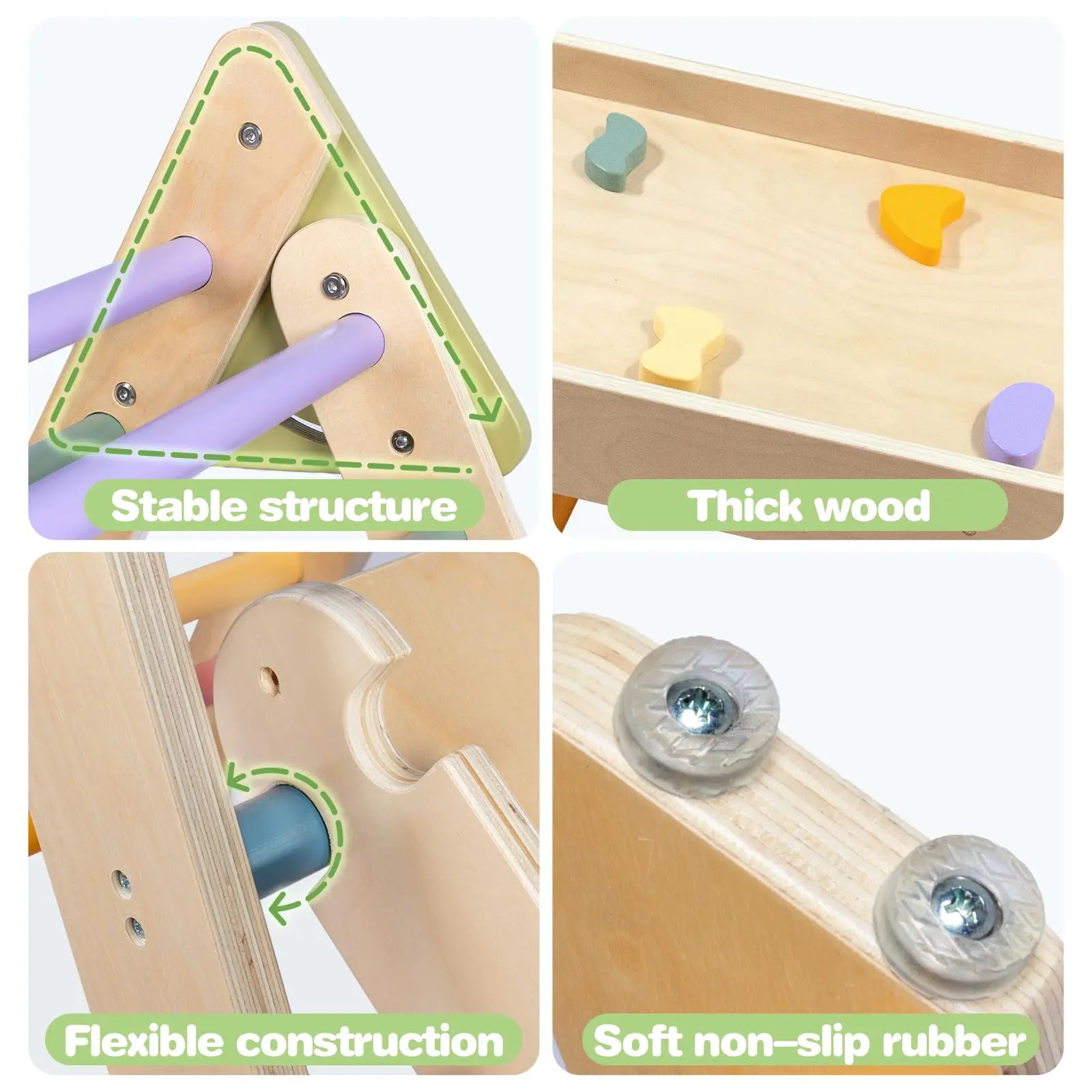 Set triangolo Pikler, giocattoli da palestra per arrampicata da 3 pezzi, parco giochi per interni, giocattoli da arrampicata pieghevoli per bambini 1-3 all'interno