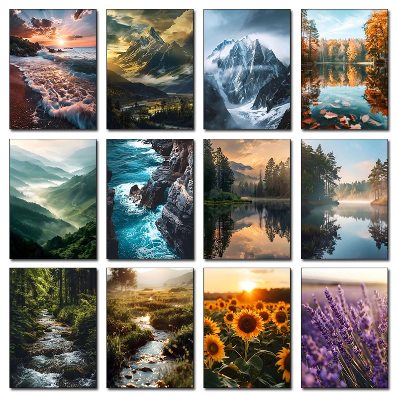 World Natural Scenery Landscape Sea Mountains and Rivers Poster Canvas Painting Wall Art Scenery Pictures Living Room Home De