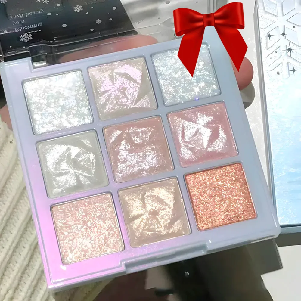 Palette di ombretti natalizi glitterati a 9 colori, luccicanti opachi impermeabili a lunga durata, facili da applicare, sicuri, trucco natalizio unisex